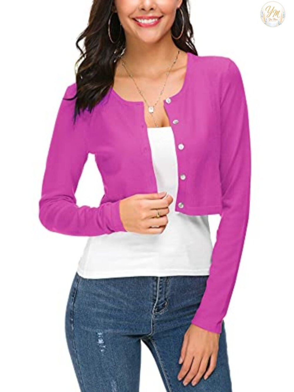Cropped Knit Cardigan Button Down Shrug Long Sleeve